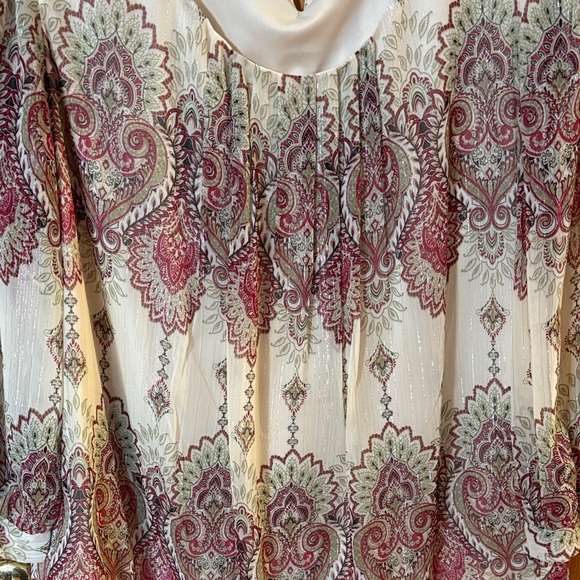 Westport Cream & Burgundy Paisley Blouse with Silver Metallic threads throughout - Picture 5 of 8